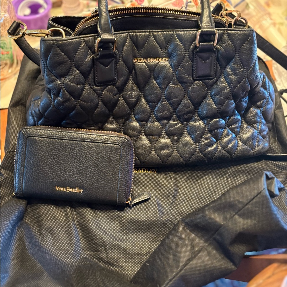 Vera Bradley Black Quilted Handbag and Wallet Set